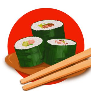 3 stuks sushi met stokjes